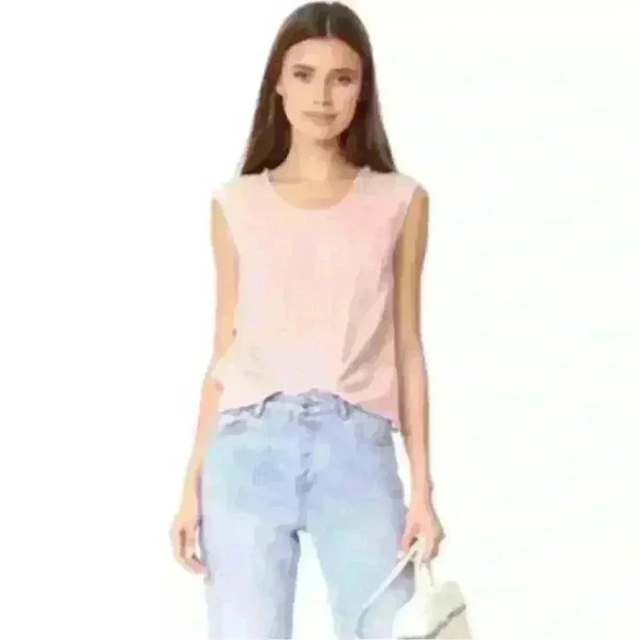 AMO Cotton Texture Ruffled Tank Light Oversized Pink Sleeveless Top Size Medium - Picture 1 of 7